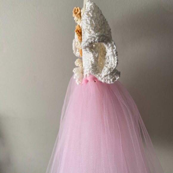 Handmade Cotton Crochet White Orange Light Pink Tulle Doll Teddy Bear Tutu Dress - Picture 10 of 12